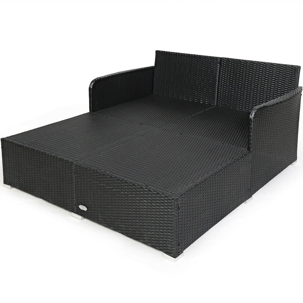 Biotree Outdoor Rattan Daybed with Cushions and Pillows-Red