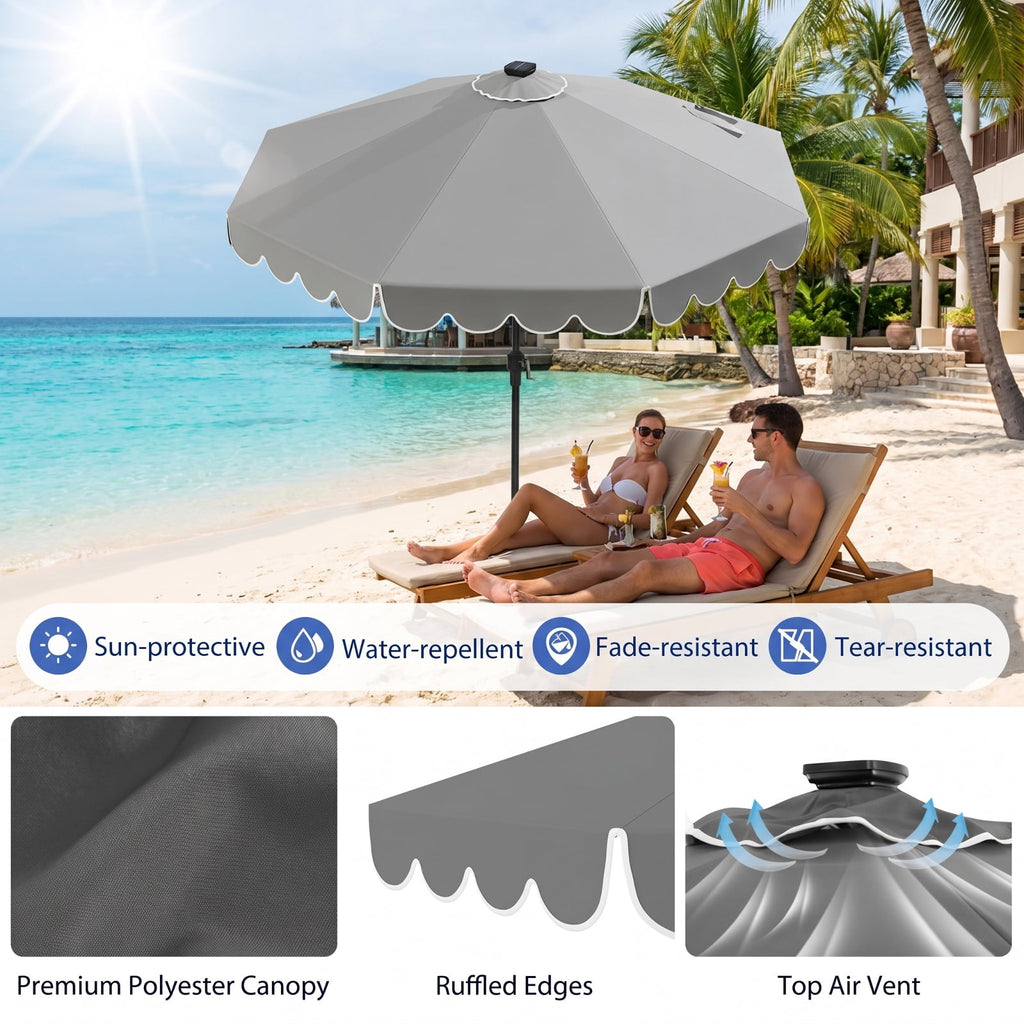 Biotree 10 ft Market Patio Umbrella with Crank and Tilt, 8 Sturdy Ribs, Vented Canopy - Gray for Backyard