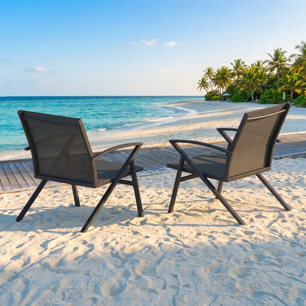 Biotree Patio Chairs Set of 2 Lawn Chairs with Heavy Duty Metal Frame Stackable Patio Chair for Garden BackyardGrey