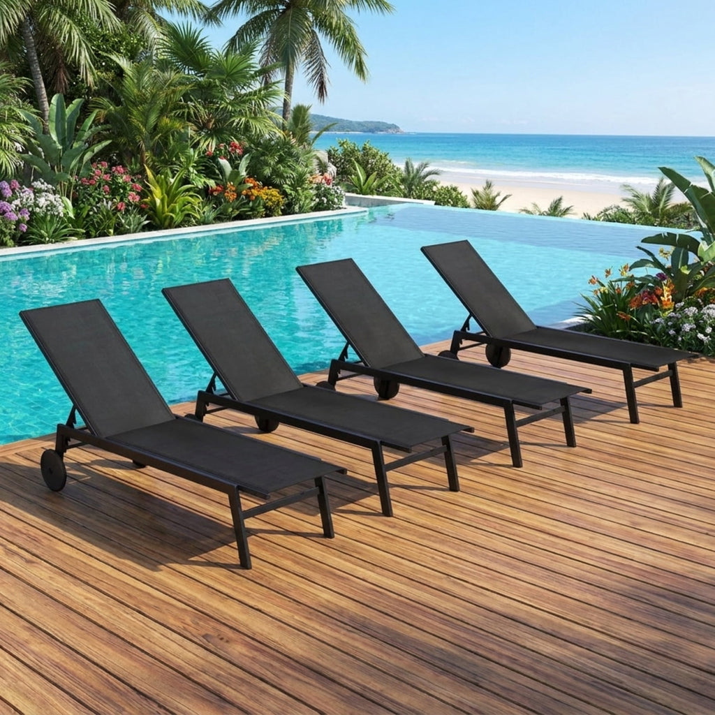 Biotree Patio Chaise Lounge Chair with Wheels and 6-Level Adjustable Backrest Set of 1 Stackable Patio Chair for Garden BackyardBlack