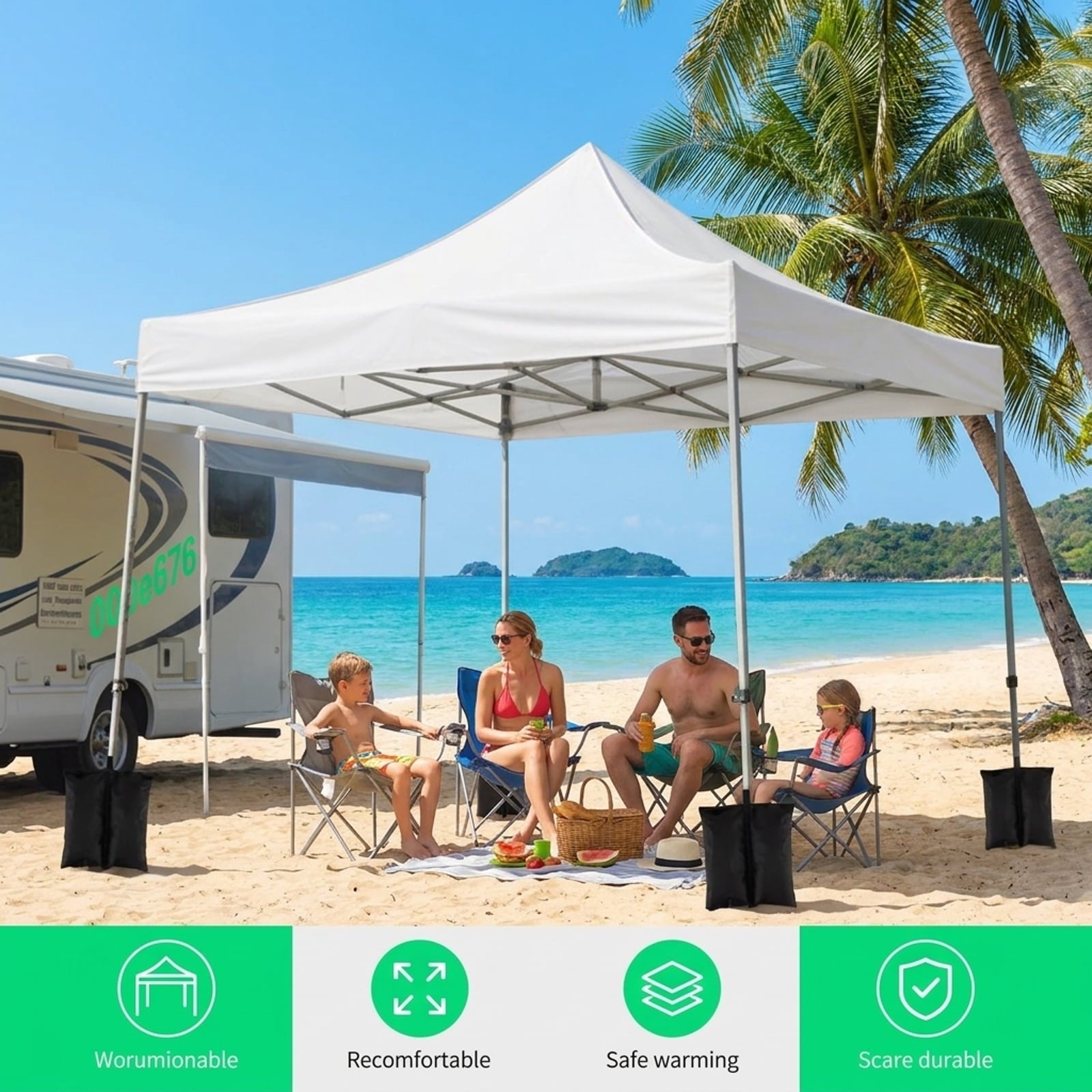 Biotree 10 x 10 FT Pop Up Canopy Tent with 3 Sidewalls, Awning & Wheeled Bag,Waterproof for Outdoor Party Supplier Camping Beach,White