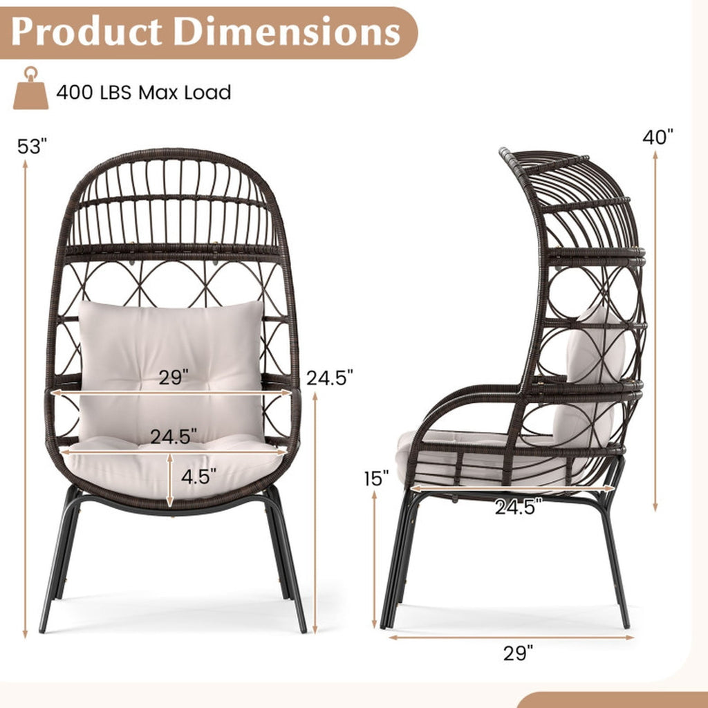Biotree Patio Wicker Egg Chair Outdoor Rattan Lounge Basket with Seat and Back Cushions Stackable Patio Chair for Garden BackyardBrown