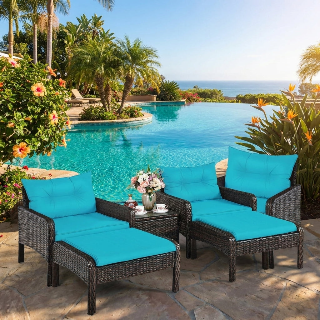 Biotree 5 Pieces Patio Rattan Furniture Set Sofa Outdoor Conversation Set for Garden Backyard PorchRed/Turquoise/Beige