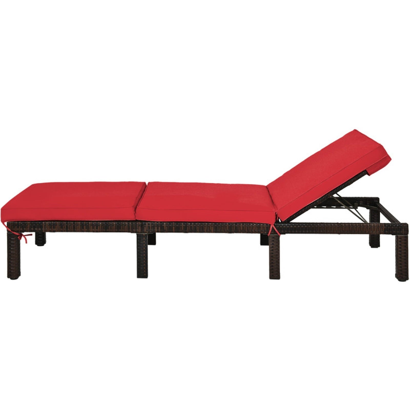 Biotree Outdoor Rattan Adjustable Cushioned Chaise Stackable Patio Chair for Garden BackyardRed