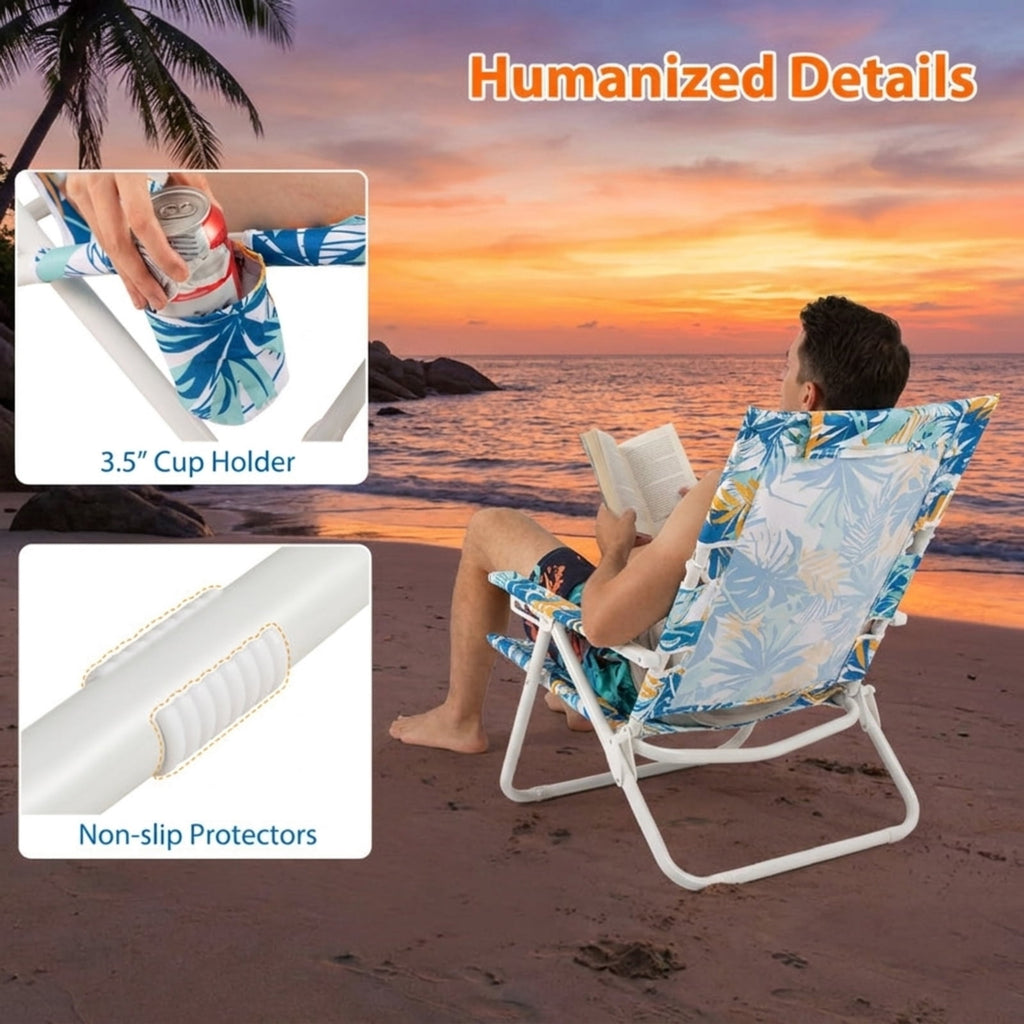 Biotree Folding Low Beach Chair Set of 2 Patio Sling Chairs with Padded Head Pillow Stackable Patio Chair for Garden BackyardBlue