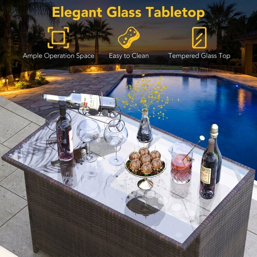 Biotree 3-Piece Patio Rattan Bar Set with Glass Table and Cushioned Stools, White - Outdoor Patio Bar Height Furniture Set for Deck Garden