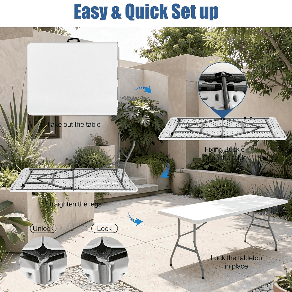 Biotree Portable Folding Camping Table with Carrying Handle for Picnic, White