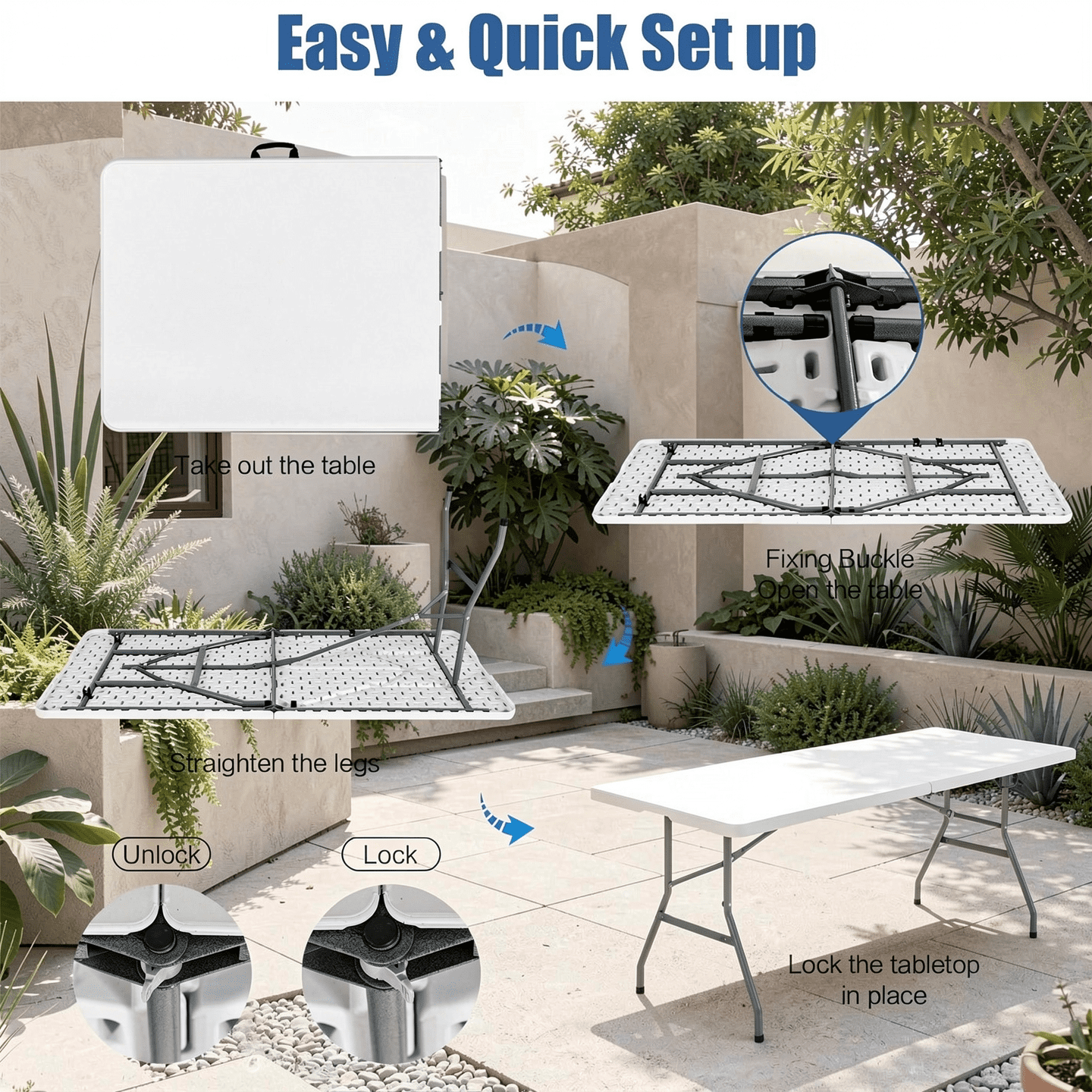 Biotree Portable Folding Camping Table with Carrying Handle for Picnic, White