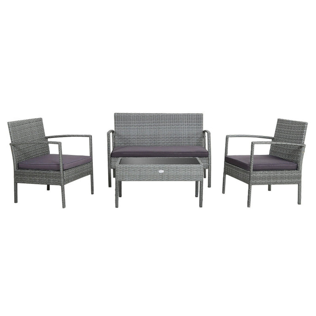 Biotree 4 Pieces Outdoor Rattan Conversation Set with Comfortable Cushion Outdoor Conversation Set for Garden Backyard PorchGrey