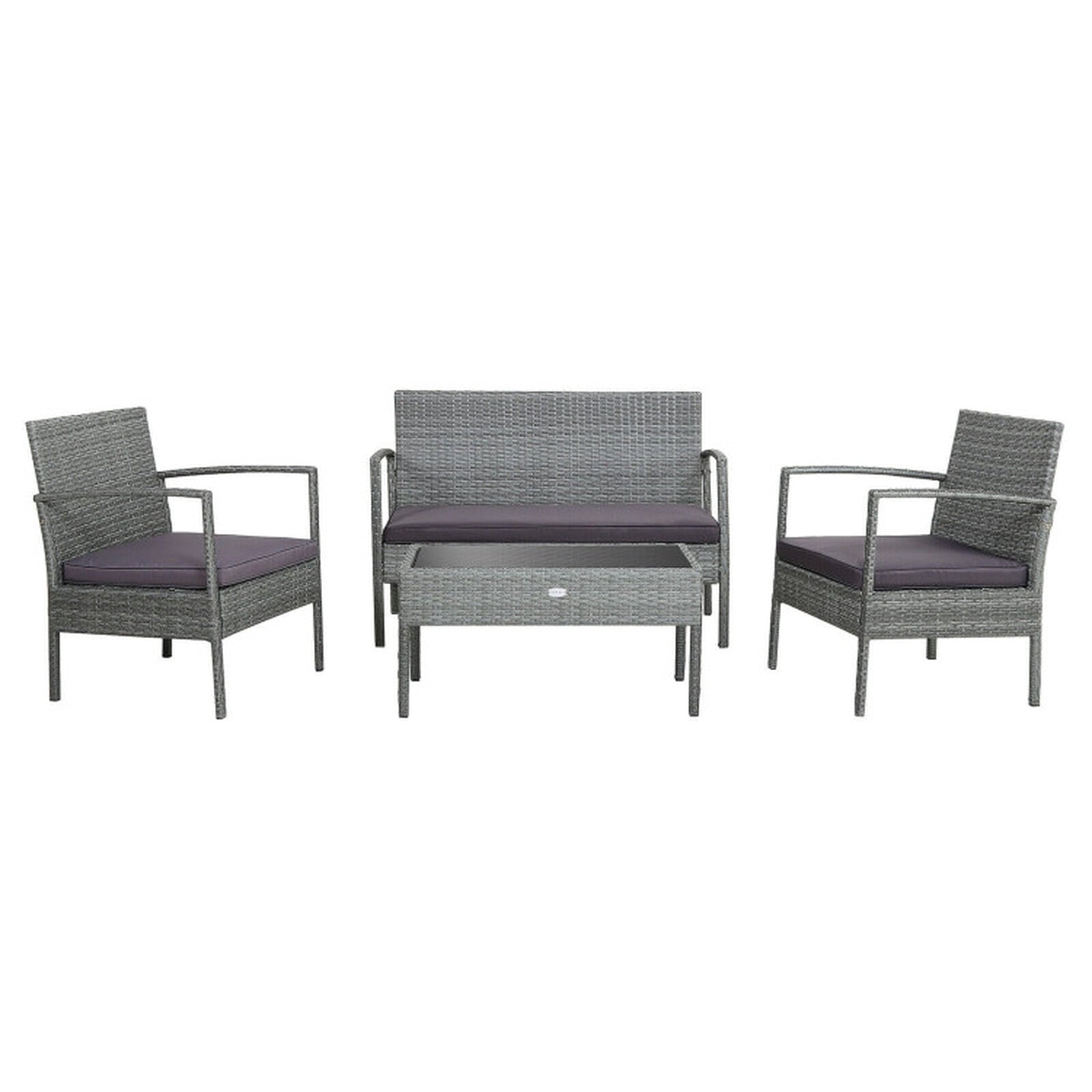 Biotree 4 Pieces Outdoor Rattan Conversation Set with Comfortable Cushion Outdoor Conversation Set for Garden Backyard PorchGrey