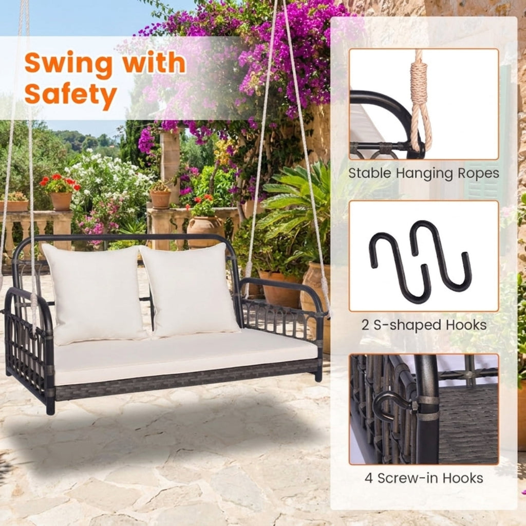Biotree 2-Person Outdoor Hanging Chair with Ropes for Patio Porch Garden Backyard Outdoor, Gray