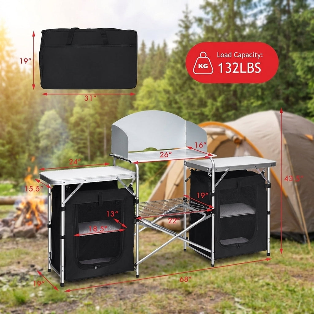Biotree Folding Camping Table with Storage Organizer, Black