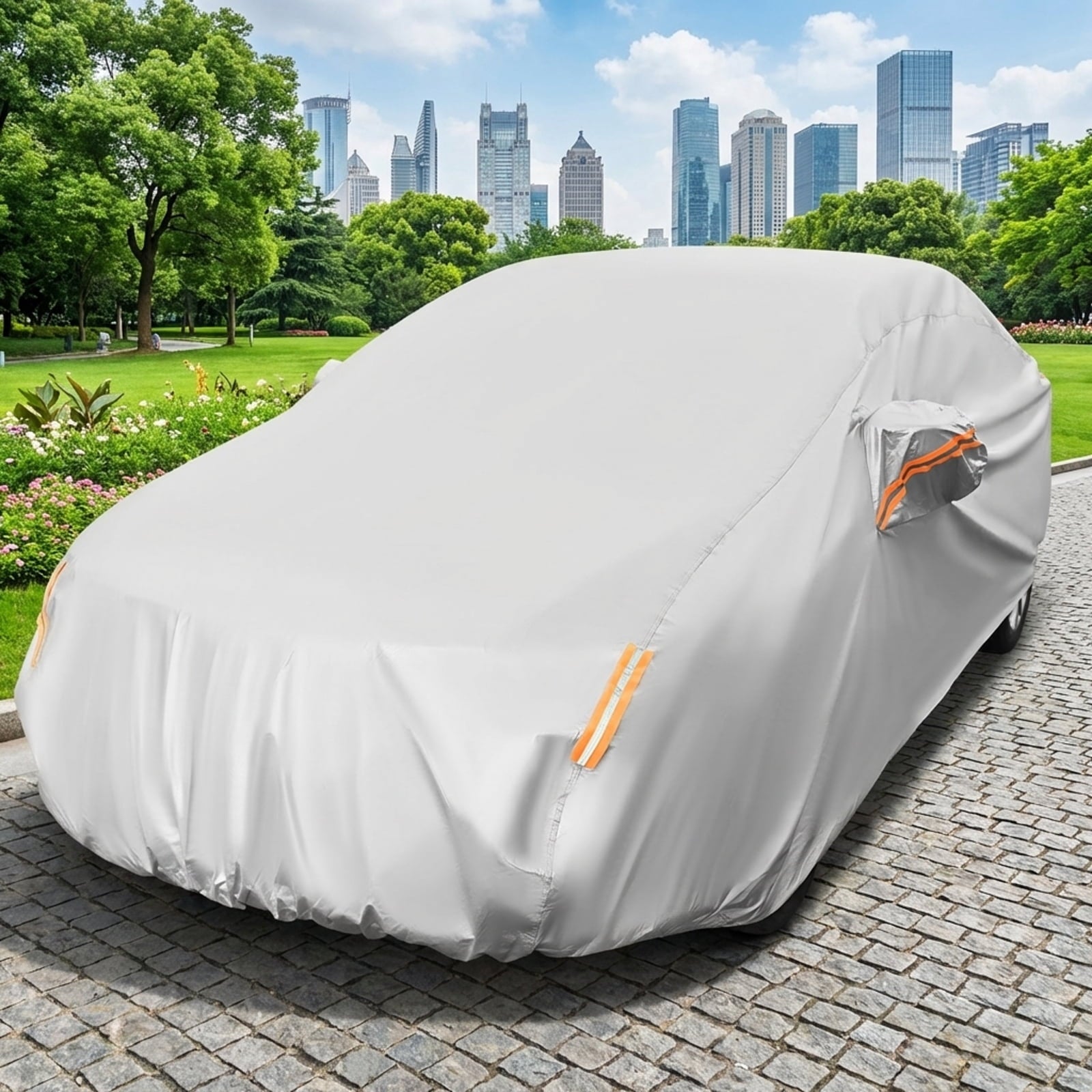 Biotree Universal Fit Sedan Car Cover 193 Inch - All-Weather Waterproof & UV Protection Outdoor Automobile Cover with Windproof Straps, Soft Lining & Storage Bag for Chevrolet, Ford, Honda, Nissan