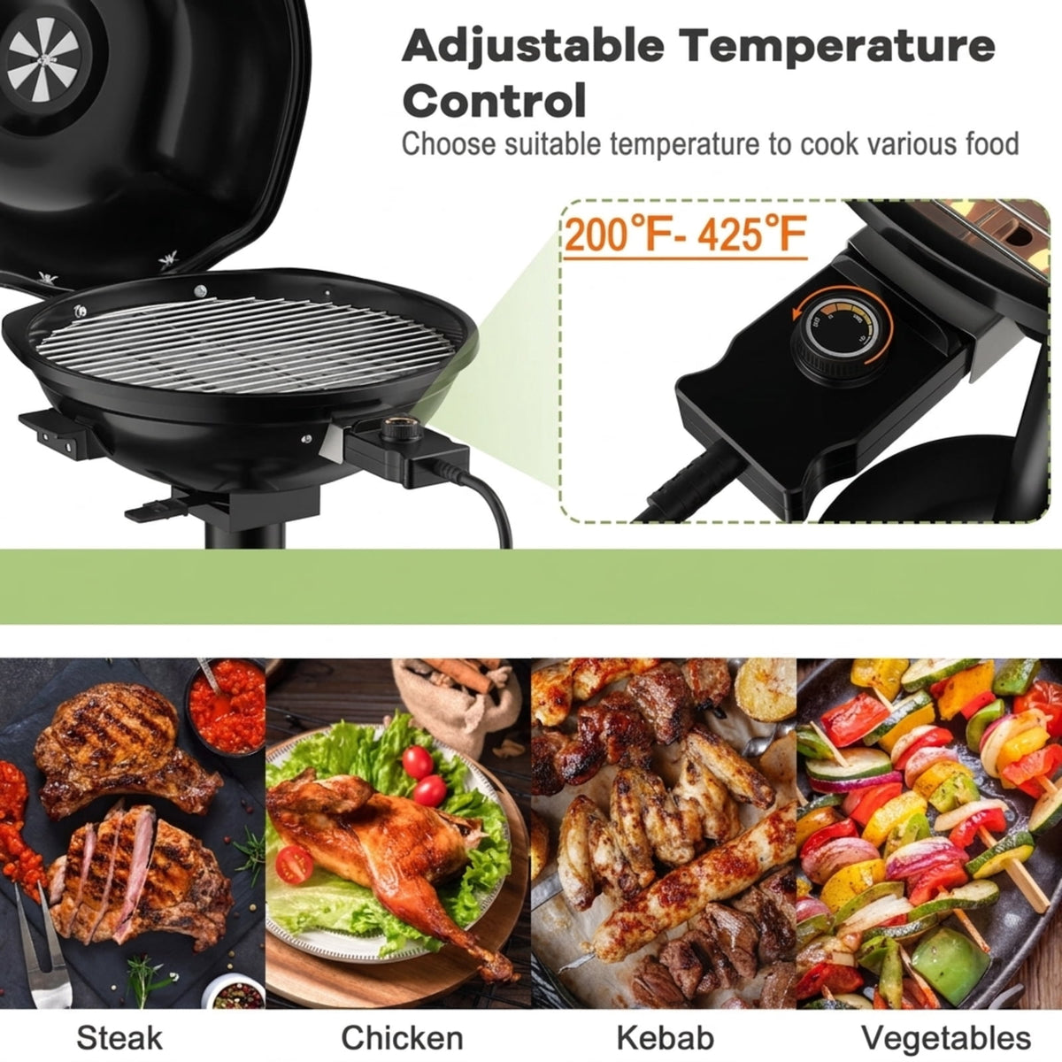 Biotree 1600W Portable Electric BBQ Grill with Temperature Control Grease Collector, Smokeless Tabletop BBQ Cooker for Backyard Patio Camping Black