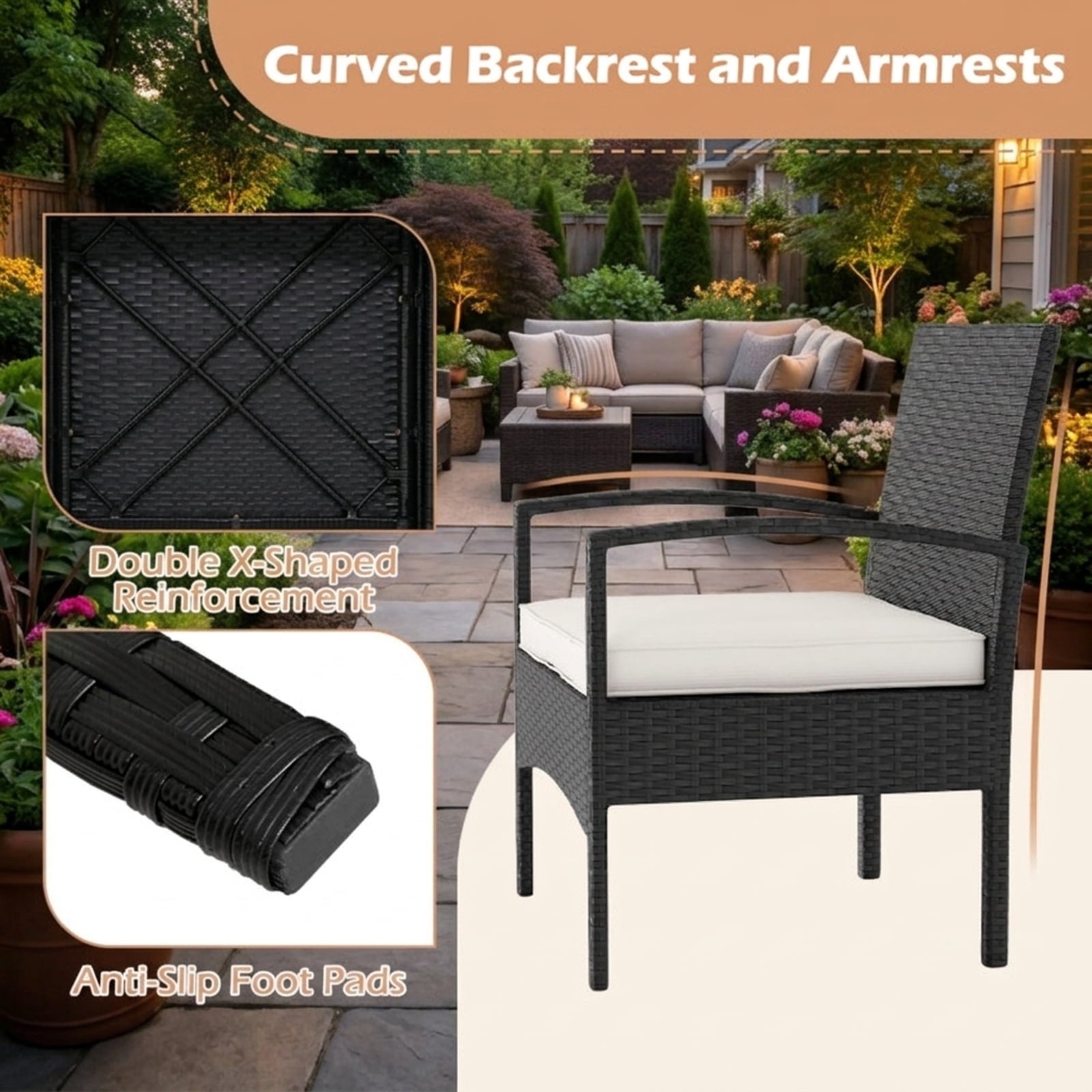 Biotree 3-Piece Patio Furniture Set Rattan Bistro Chairs with Table Outdoor Conversation Set for Garden Backyard PorchBeige