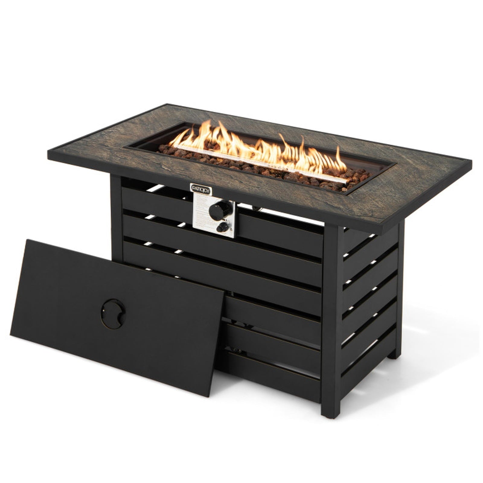 Biotree 42 Inch 50000 BTU Propane Fire Pit Table with Ore Powder Surface for Outdoor Patio Backyard Garden Camping, Black