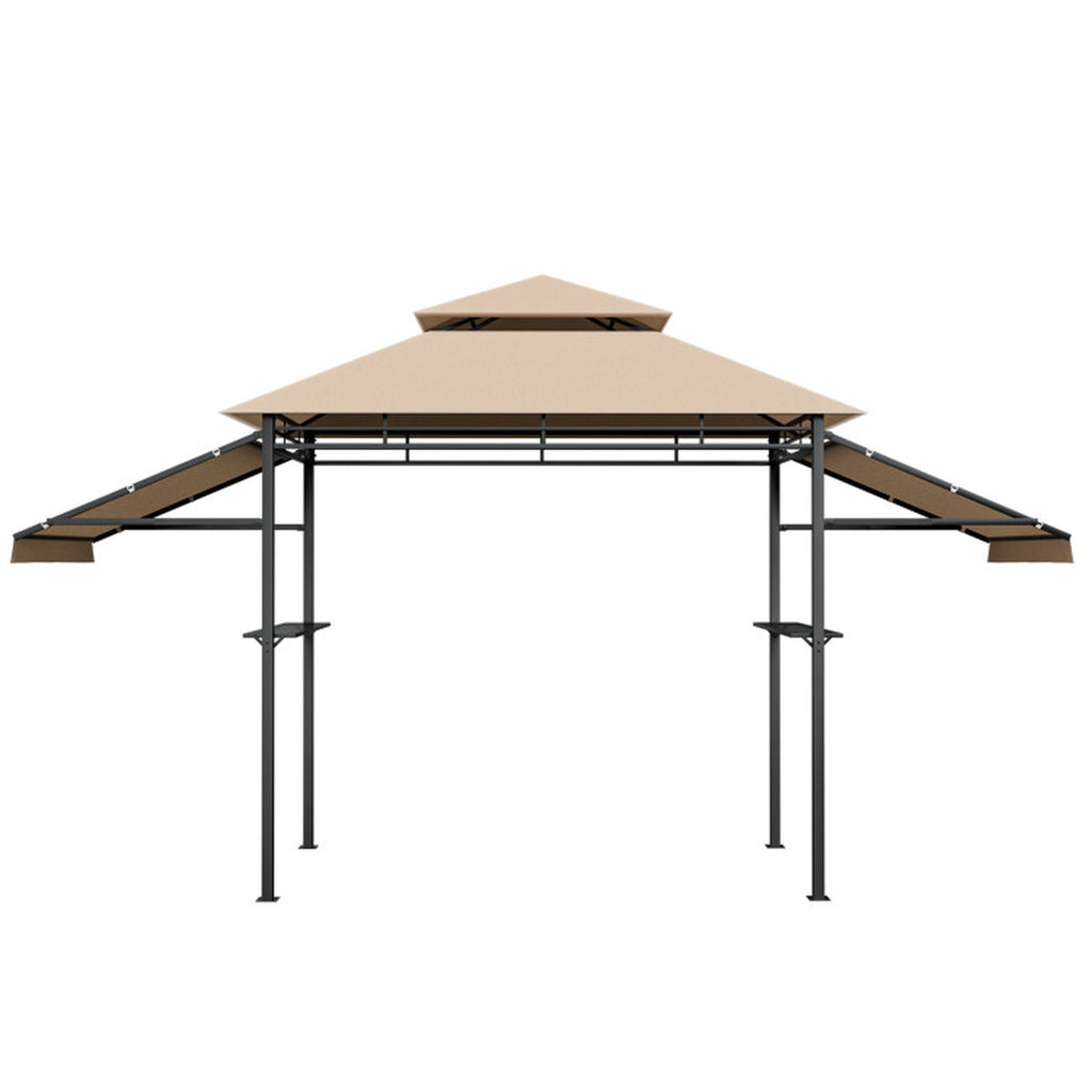 Biotree 13.5 x 4 Feet Patio BBQ Grill Gazebo Canopy with Dual Side Awnings Brown - Outdoor Patio Backyard Garden Shade Canopy Shelter
