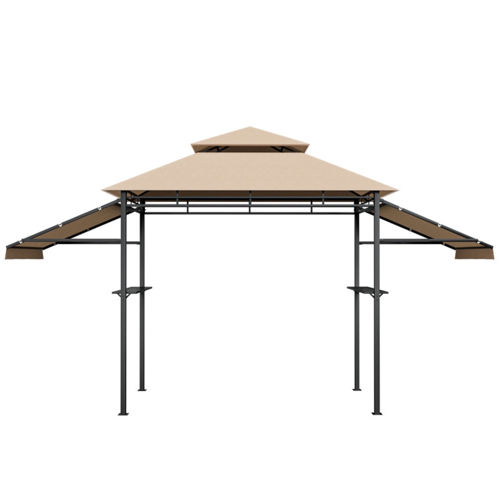 Biotree 13.5 x 4 Feet Patio BBQ Grill Gazebo Canopy with Dual Side Awnings Brown - Outdoor Patio Backyard Garden Shade Canopy Shelter