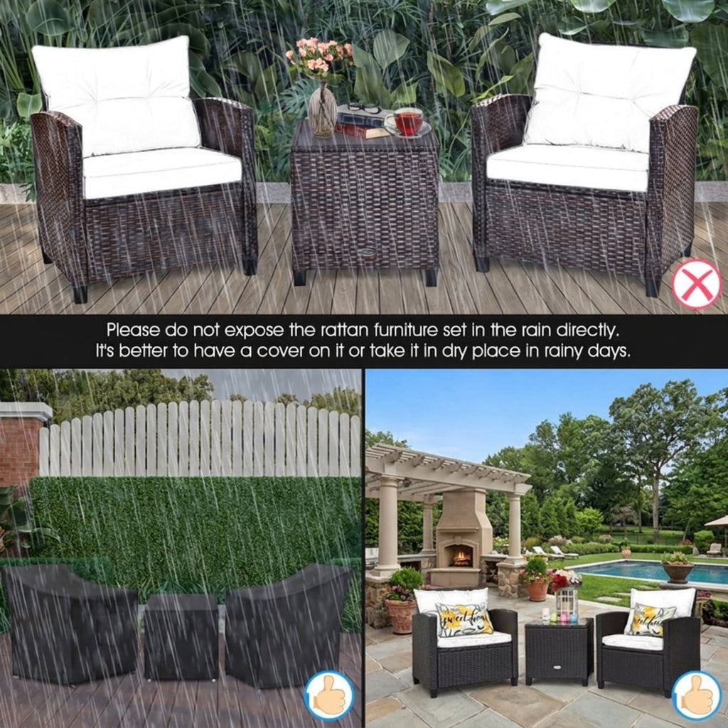 Biotree 3 Pcs Patio Rattan Furniture Set Cushioned Conversation Set Coffee Table Outdoor Conversation Set for Garden Backyard PorchNavy
