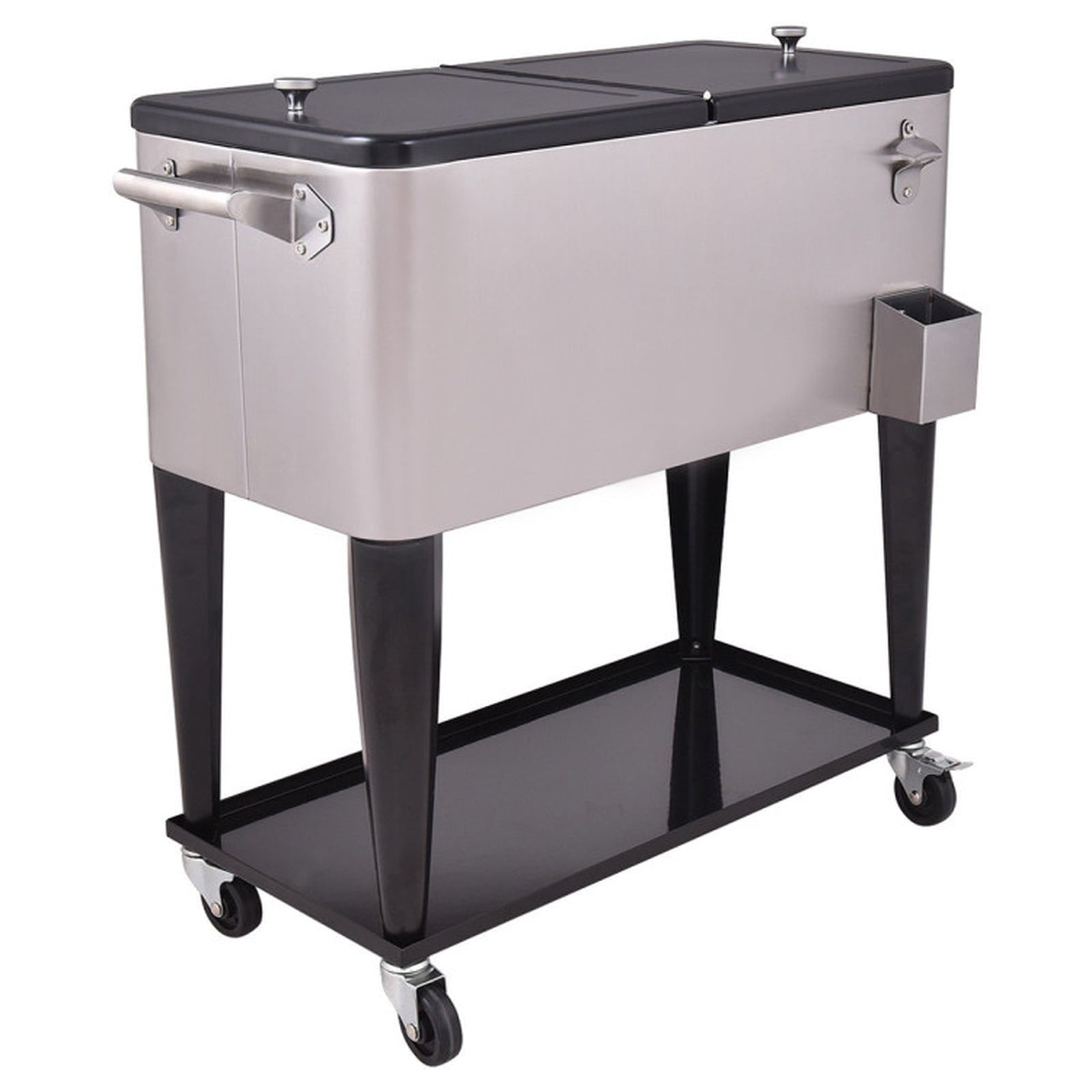 Biotree 80 Quart Patio Rolling Stainless Steel Ice Beverage Cooler with Shelf