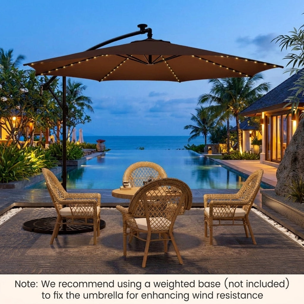 Biotree 10 ft Cantilever Offset Patio Umbrella Solar LED Lights Outdoor Shade - Brown - UV Protection
