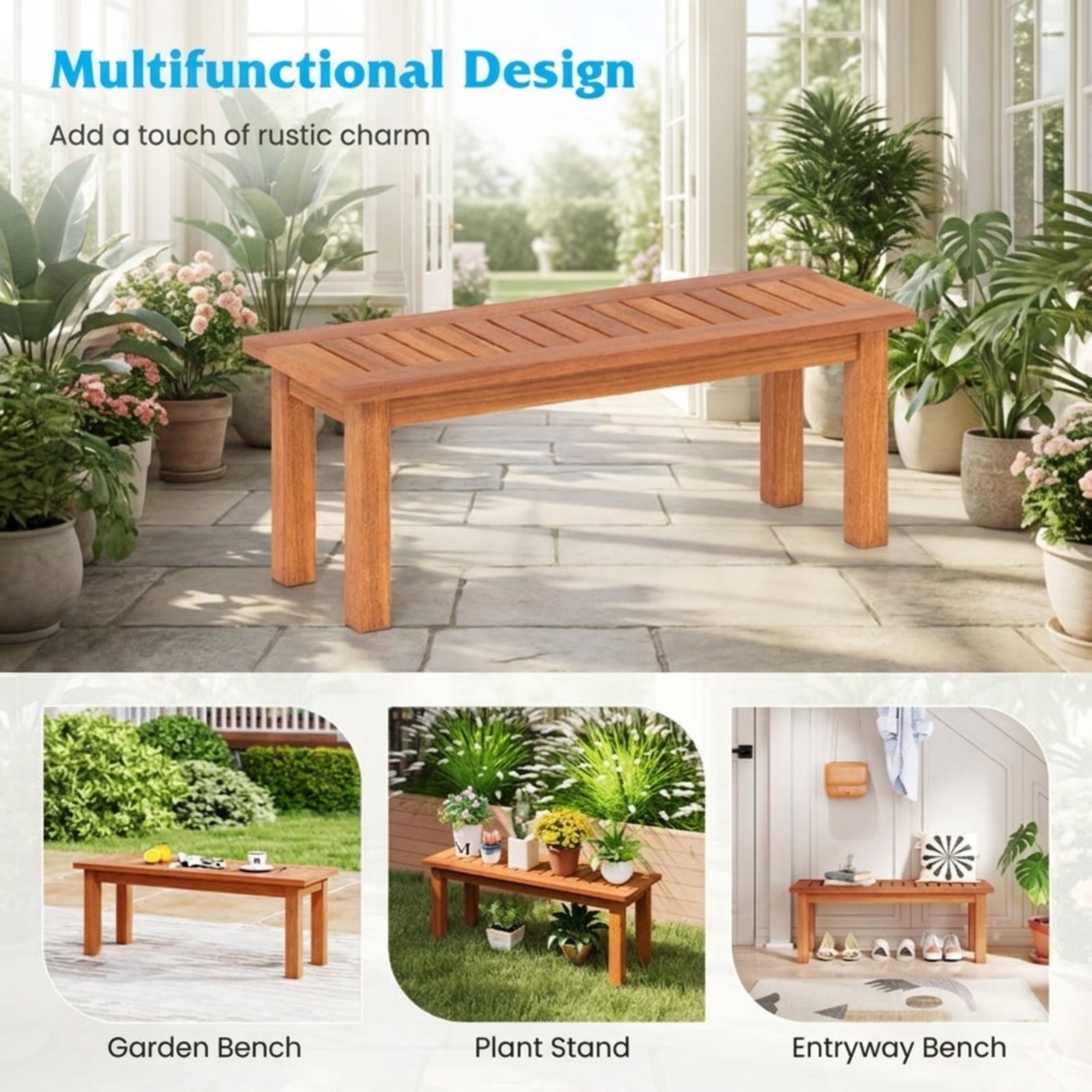Biotree Wooden Plant Stand Outdoor Indoor Solid Wood Flower Pot Holder Display Shelf for Indoor Outdoor Patio Balcony Garden, Brown