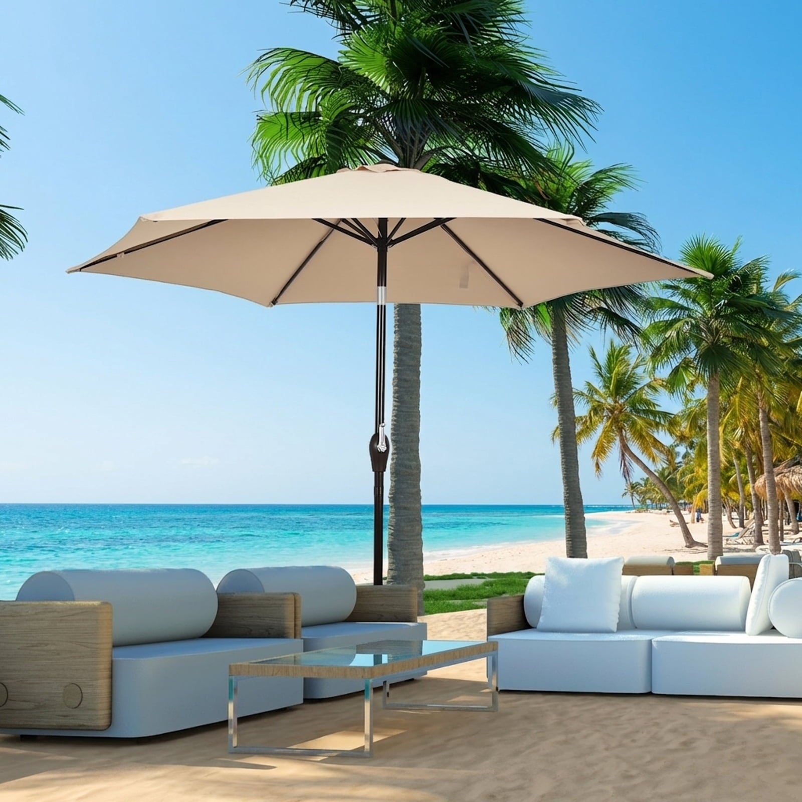 Biotree 10 Feet Outdoor Patio Umbrella with Tilt Adjustment and Crank-Beige Deck Garden Pool Outdoor Living