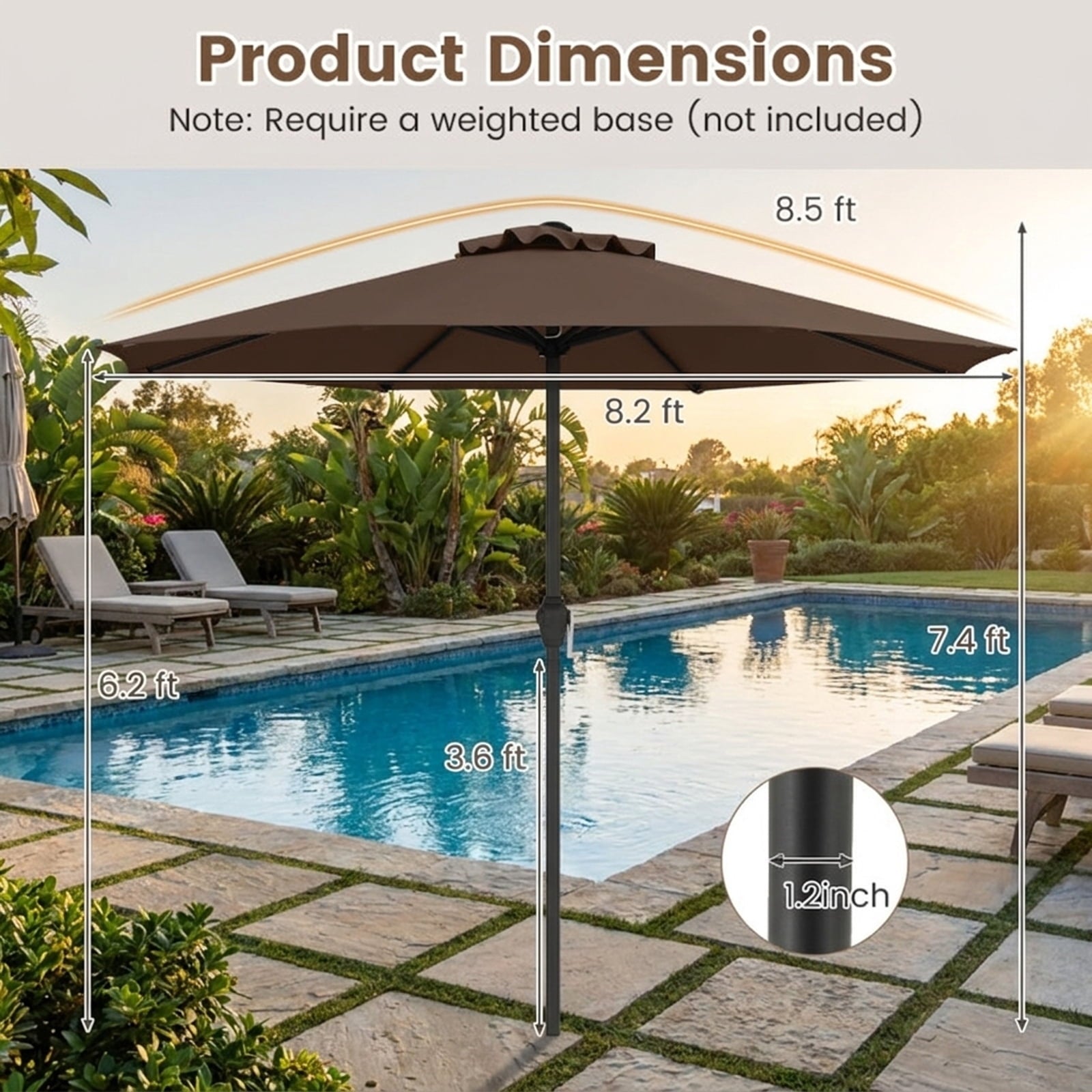 Biotree 8.5 ft Market Patio Umbrella with Crank and Tilt, 8 Sturdy Ribs, Vented Canopy - Beige for Backyard