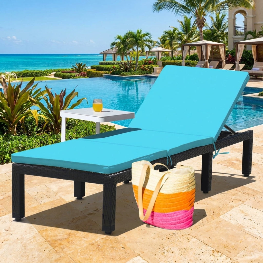 Biotree Patio Rattan Cushioned Height Adjustable Lounge Chair Stackable Patio Chair for Garden BackyardBlue