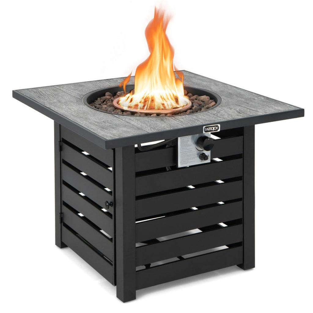 Biotree Square Propane Fire Pit Table with Lava Rocks and Rain Cover for Outdoor Patio Backyard Garden Camping, Black