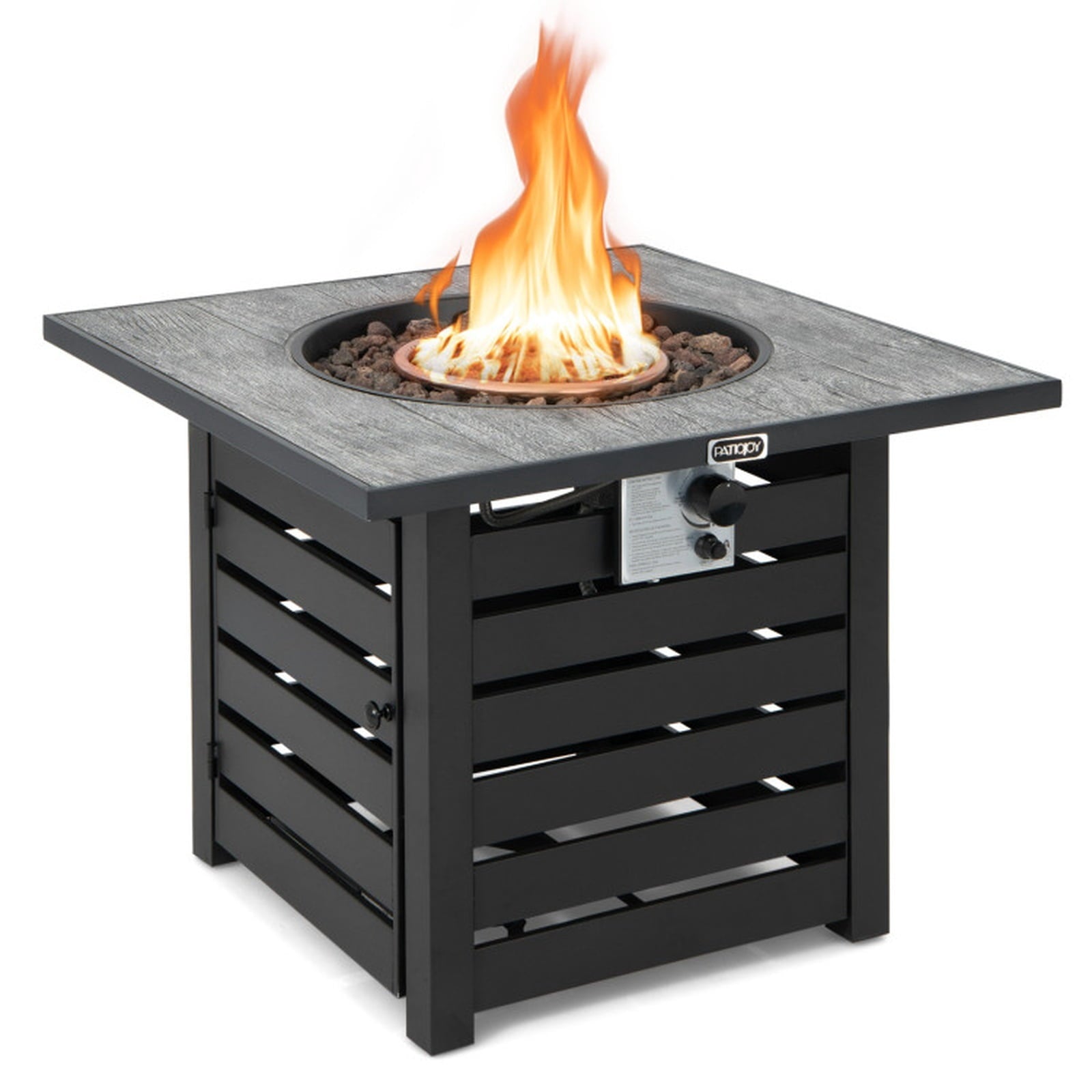 Biotree Square Propane Fire Pit Table with Lava Rocks and Rain Cover for Outdoor Patio Backyard Garden Camping, Black
