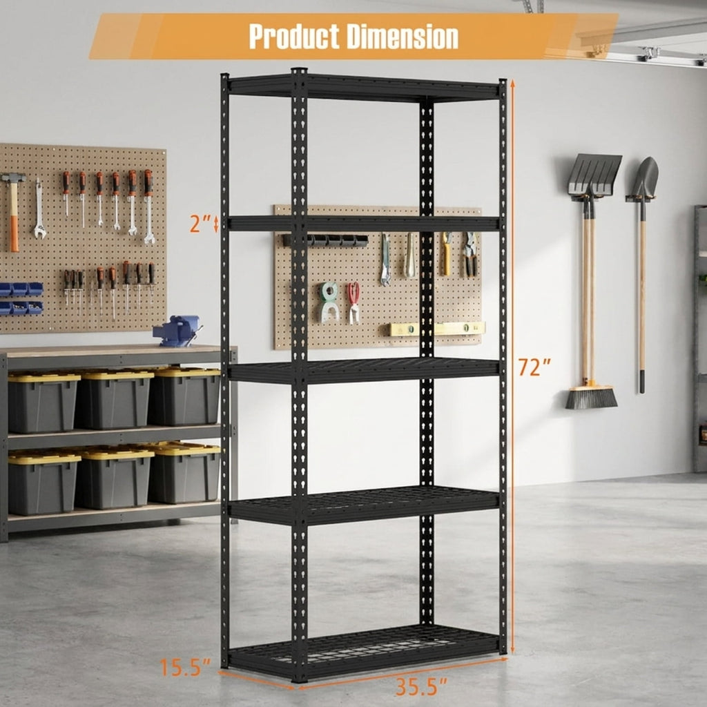 Biotree 5-Tier Metal Shelving Unit Anti-Slip Foot Pad Height Adjustable 1100 lbs Garage - Black