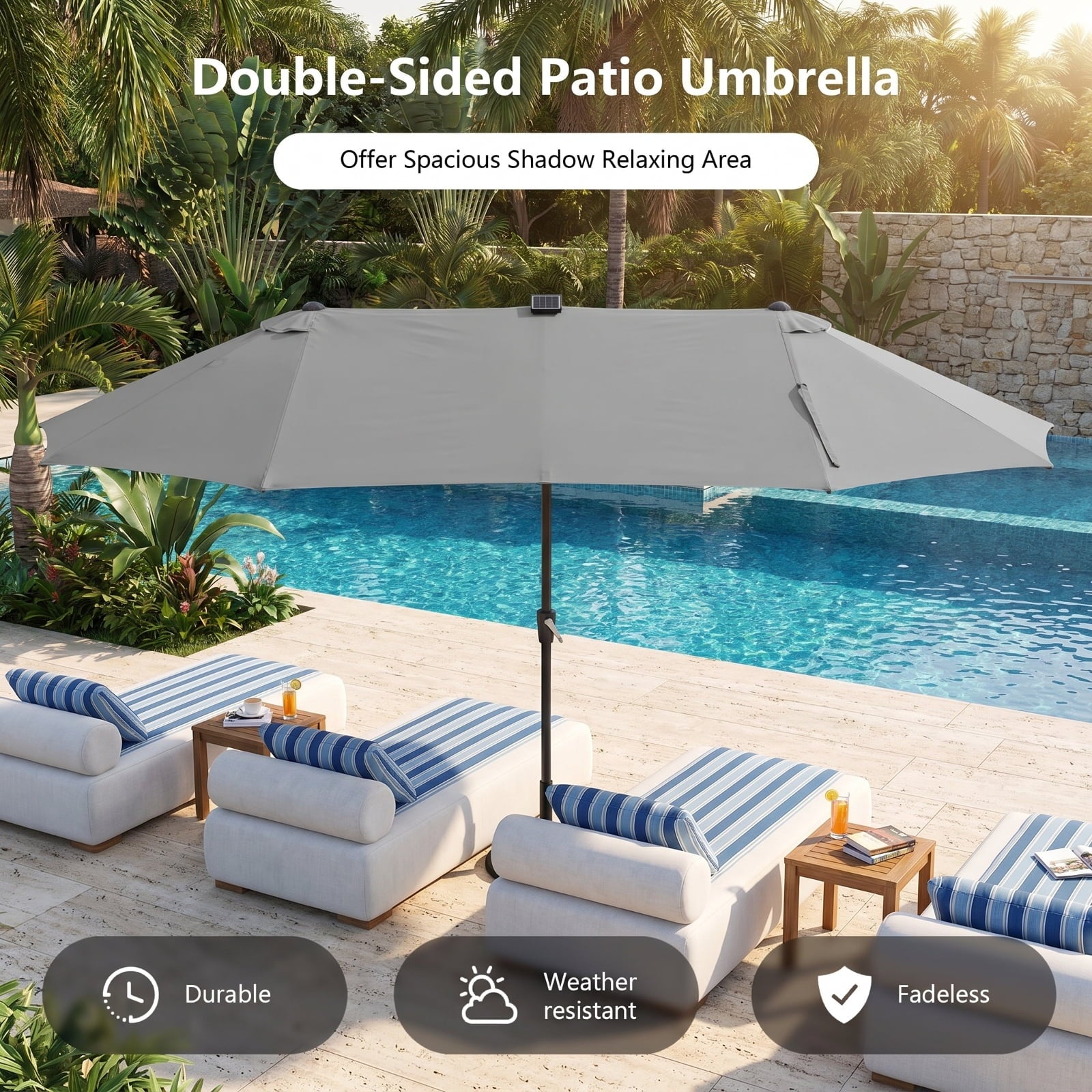 Biotree 15 ft Cantilever Patio Umbrella Offset Hanging with Cross Base, 8 Ribs - Multicolor for Backyard