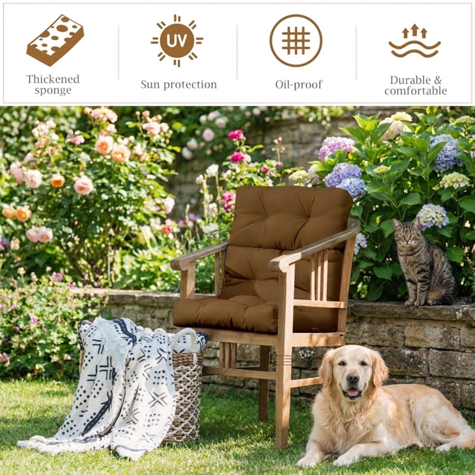 Biotree 22 X 44 Inch Tufted Outdoor Patio Chair Seating Pad Comfortable Patio Chair Cushion PadBrown