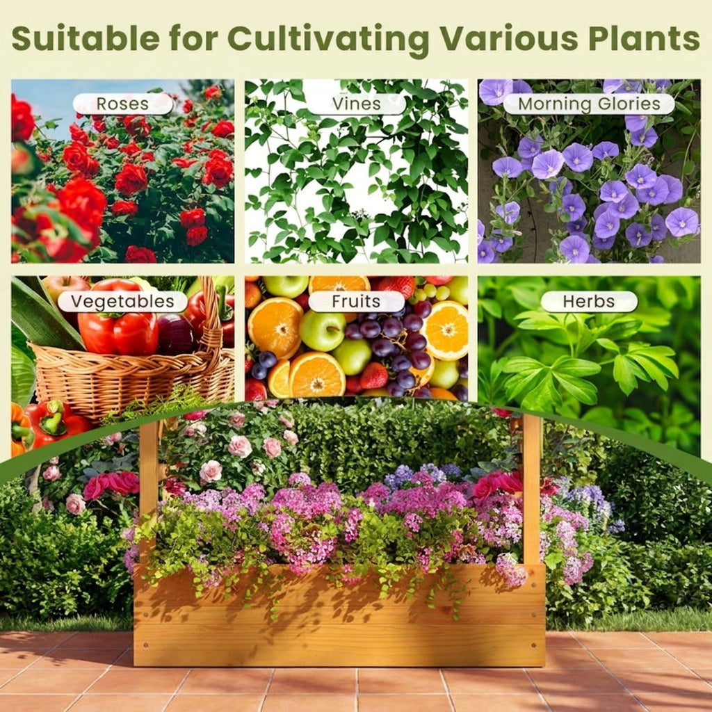 Biotree 70 Inch Wooden Raised Garden Bed with Lattice Trellis for Climbing Plants, 43x16.5x70 Inch Pine Wood Tall Outdoor Planter Box for Patio Yard, Orange Finish