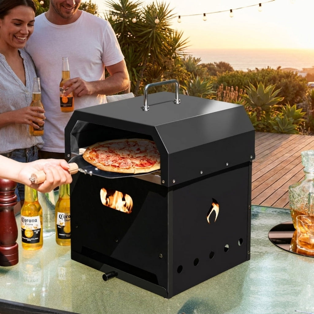 Biotree 4-in-1 Outdoor Portable Pizza Oven with 12 Inch Pizza Stone for Outdoor Backyard Camping Patio BBQ, Black