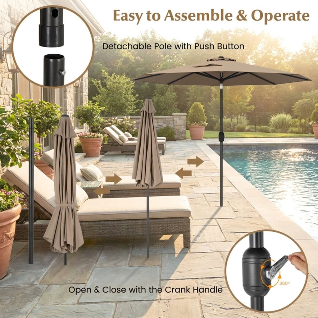 Biotree 9 ft Market Patio Umbrella with Crank and Tilt, 8 Sturdy Ribs, Vented Canopy - Tan for Backyard