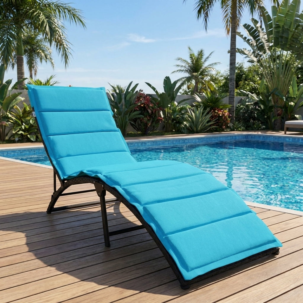 Biotree Folding Patio Rattan Portable Lounge Chair Chaise with Cushion Stackable Patio Chair for Garden BackyardTurquoise