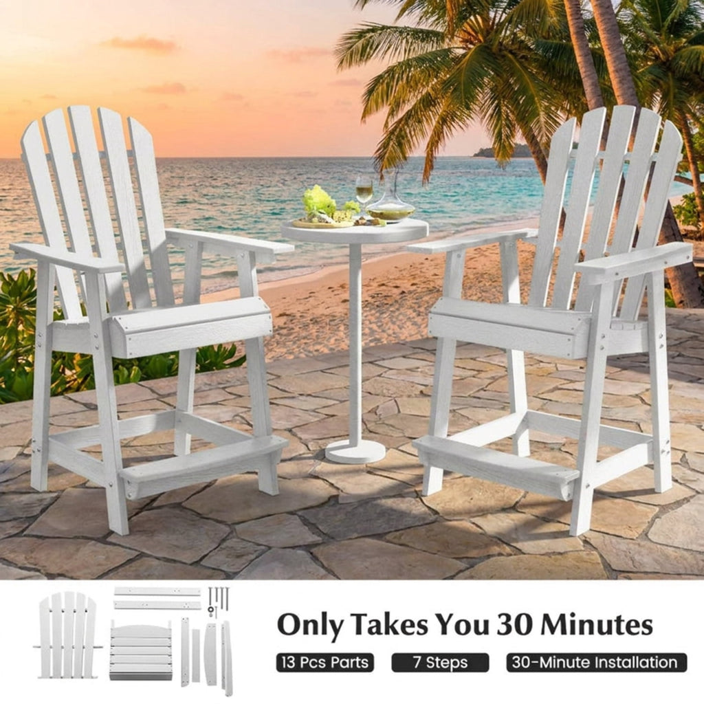 Biotree HDPE Patio Chair with Armrest and Footrest for Indoor Outdoor Stackable Patio Chair for Garden BackyardWhite