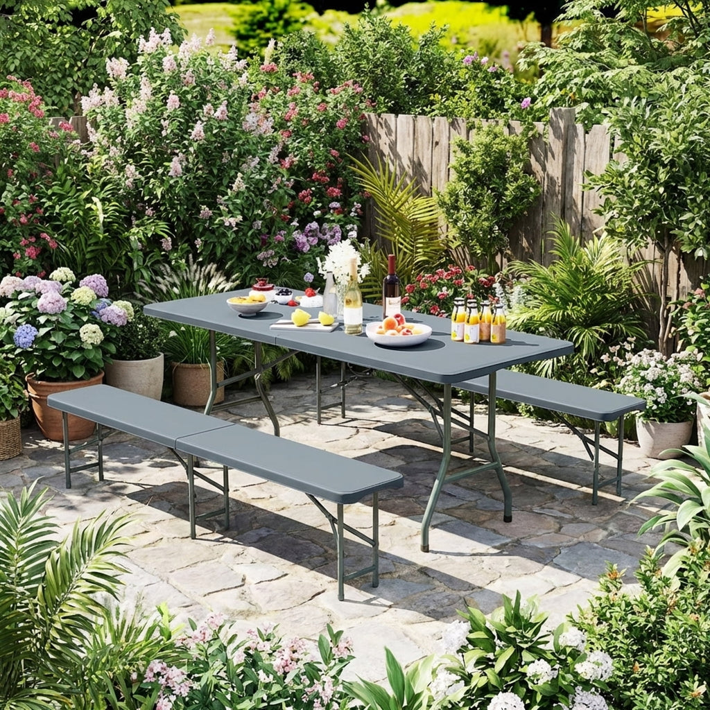 Biotree 6 Feet Plastic Folding Bench Portable Seat with Handle and Lock for Camping Picnic Party Events, Gray