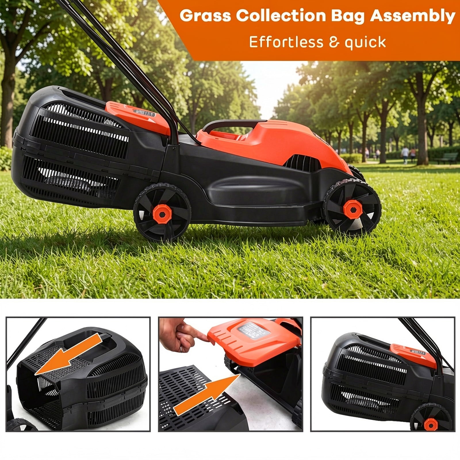 Biotree 13 Inch Electric Push Lawn Corded Mower with Grass Bag-Red Eco-Friendly Yard Lawn Care Garden