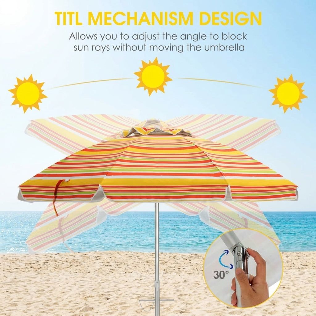 Biotree 6.5 ft Portable Beach Umbrella with Carrying Bag, 6 Ribs, Sand Tilt Mechanism - Orange for Backyard