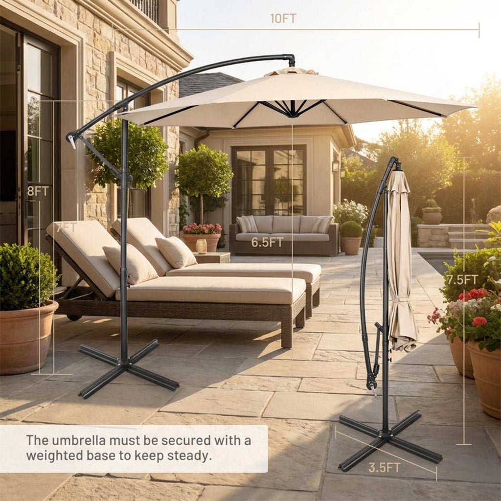 Biotree 10 ft Cantilever Offset Patio Umbrella 8-Rib Outdoor Shade - Beige - UV Protection with Cross Base