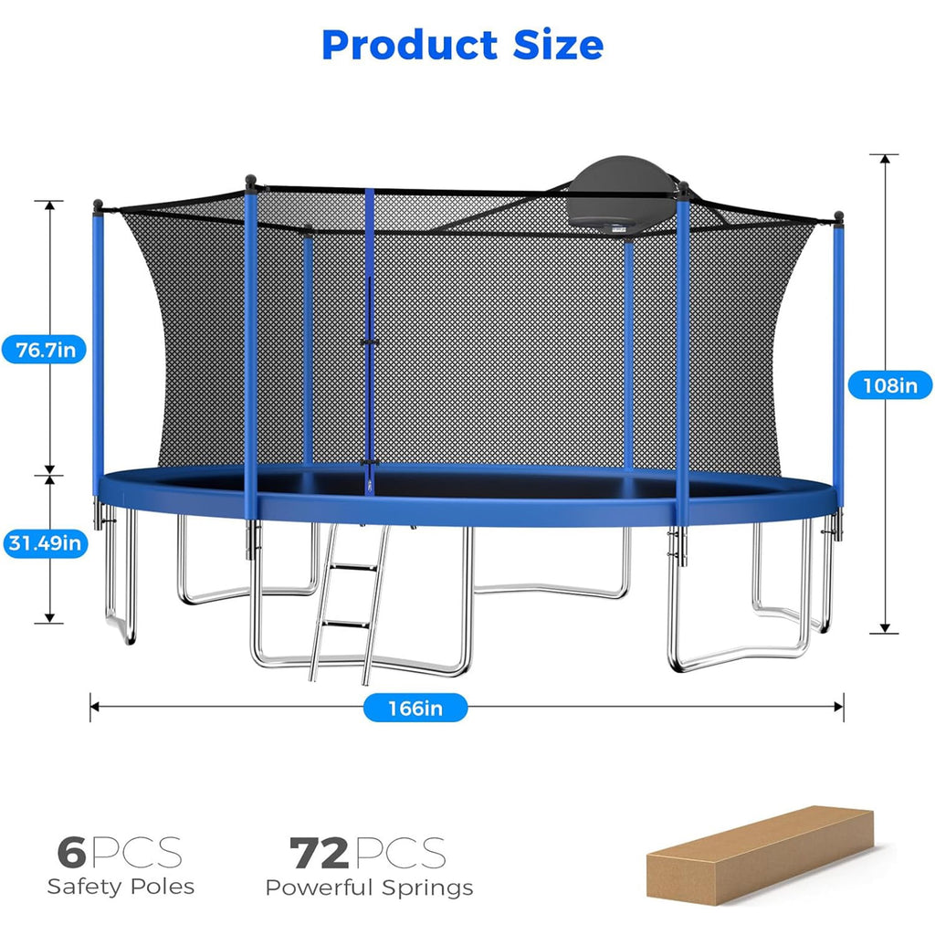 Biotree 14 FT Trampoline for Kids and Adults, Outdoor Trampoline with Basketball Hoop Safety Enclosure Net,Large Load Capacity Heavy-Duty Jumping Trampoline for Boys and Girls