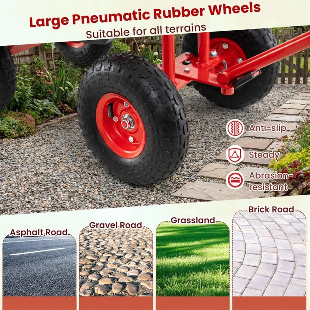 Biotree Extendable Handle Garden Cart Rolling Wagon Scooter for Garden Yard Lawn Work Outdoor, Red