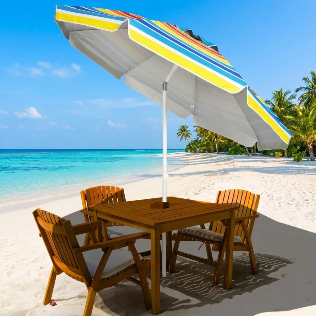 Biotree 7.2 ft Portable Beach Umbrella with Carrying Bag, 8 Ribs, Sand Tilt Mechanism - Multicolor for Backyard