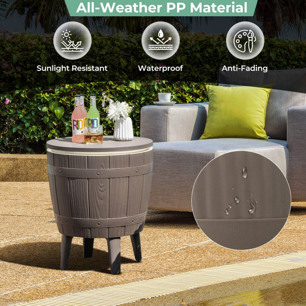 Biotree 10 Gallon Cooler Bar Table Outdoor Coffee Table Ice Bucket with Telescopic Tabletop for Beer and Wine, Brown