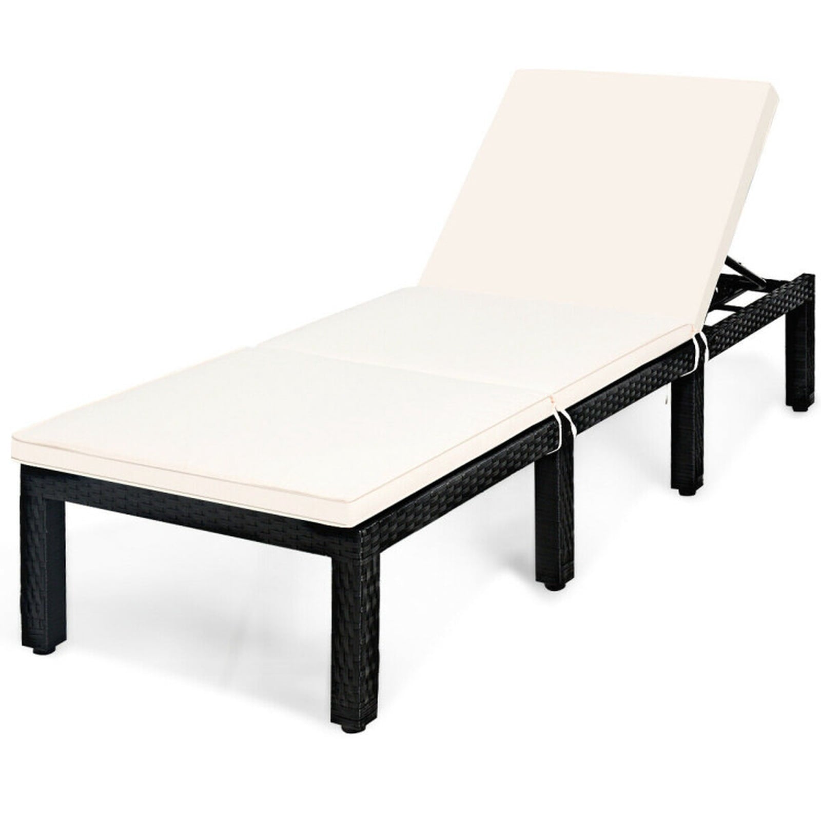 Biotree Patio Rattan Lounge Chair Chaise Couch Cushioned Height Adjustable Stackable Patio Chair for Garden BackyardWhite