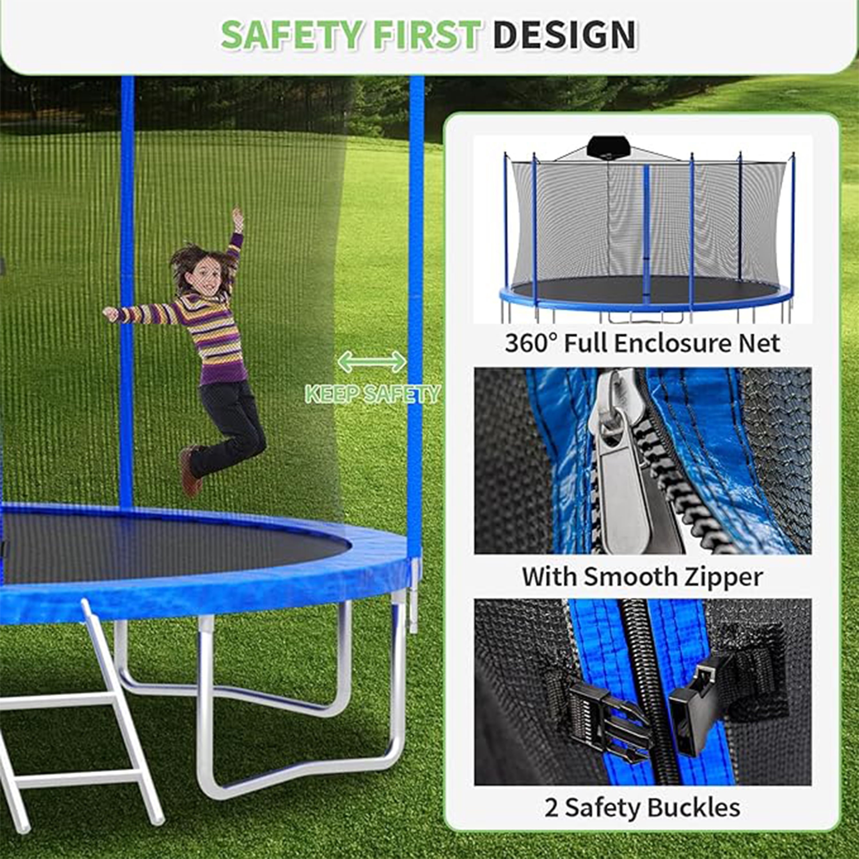 Biotree 12 FT Trampoline for Kids and Adults, Outdoor Trampoline with Basketball Hoop Safety Enclosure Net,Large Load Capacity Heavy-Duty Jumping Trampoline for Boys and Girls