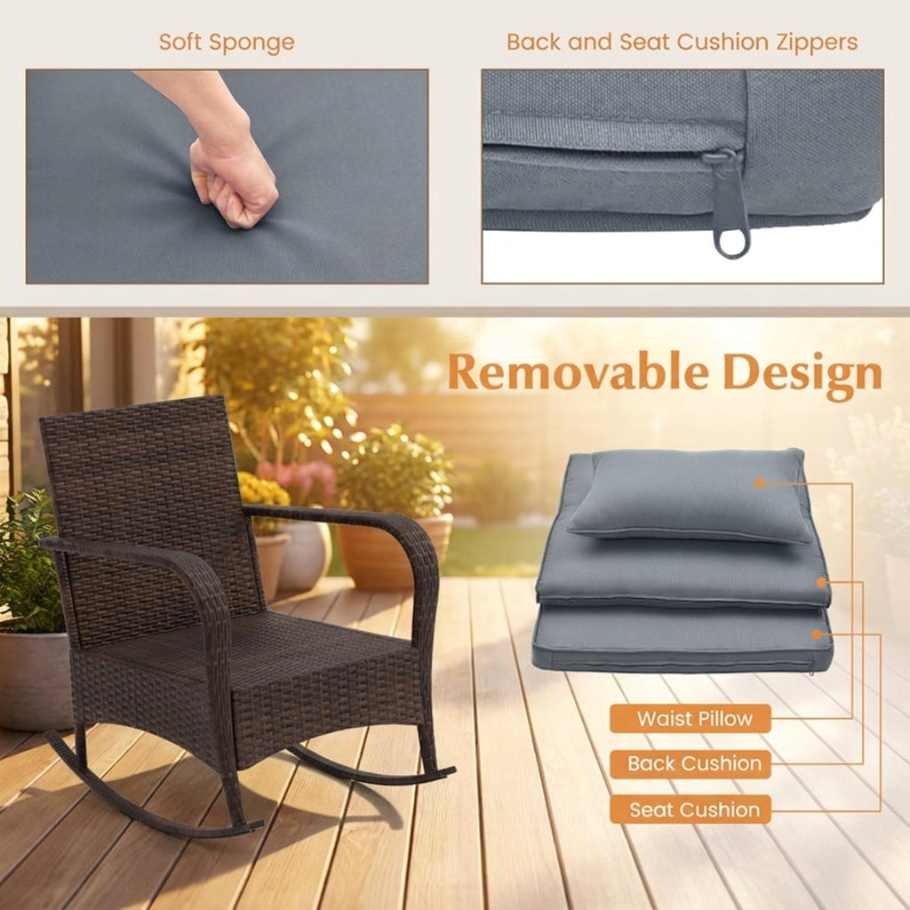 Biotree 3 Piece Outdoor Rocking Set with Tempered Glass Coffee Table for Backyard Poolside Outdoor Conversation Set for Garden Backyard PorchGray